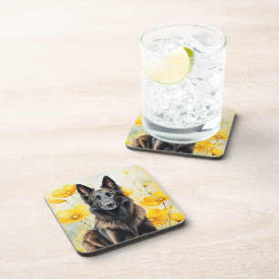 Posavasos Amante del perro Tervuren belga y amapolas