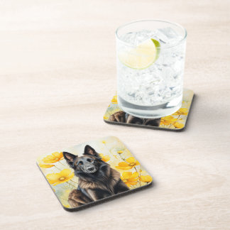Posavasos Amante del perro Tervuren belga y amapolas