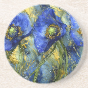 Posavasos Amapolas azules en remolino dorado