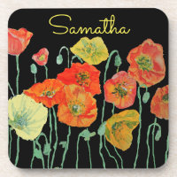 Amapolas naranjas y negras arte floral rojo amaril
