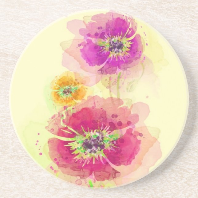 Posavasos Amapolas pintadas 2 de la acuarela (Frente)