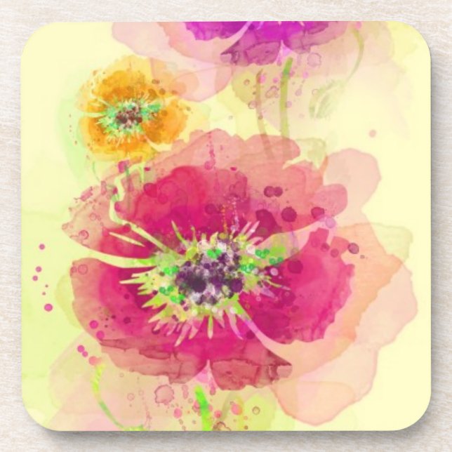 Posavasos Amapolas pintadas 2 de la acuarela (Frente)