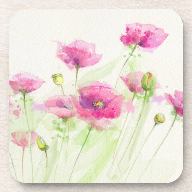 Posavasos Amapolas pintadas 3 de la acuarela (Frente)