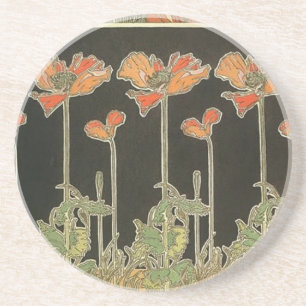 Posavasos Amapolas populares de Nouveau del arte del vintage
