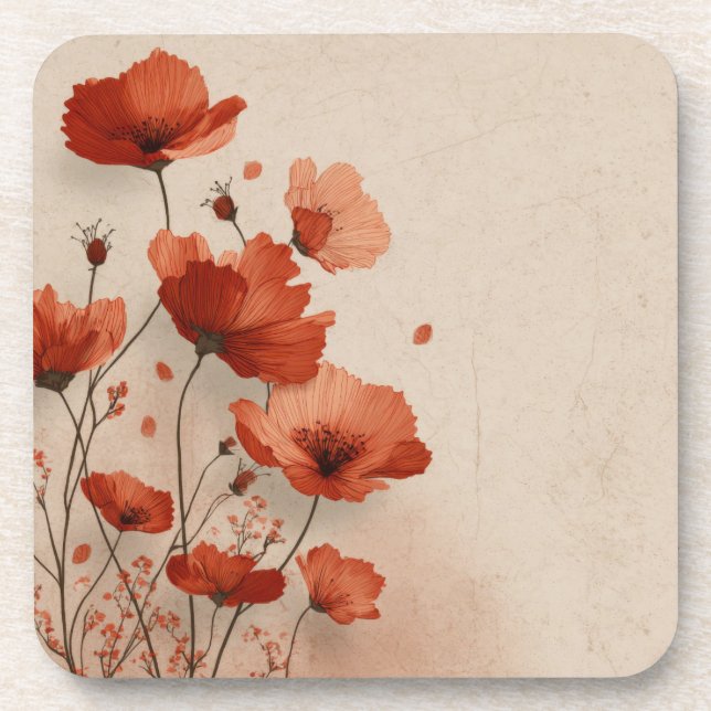 Posavasos Amapolas rojas.  (Frente)
