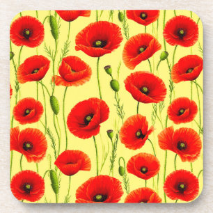 Posavasos Amapolas Rojas y Tallos Verdes