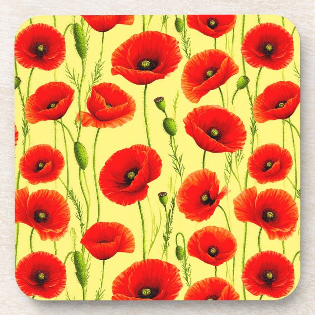 Posavasos Amapolas Rojas y Tallos Verdes (Frente)