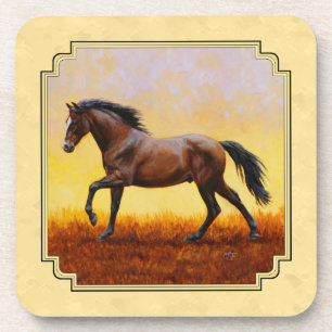 Posavasos Amarillo del caballo de Dark Bay en ejecución