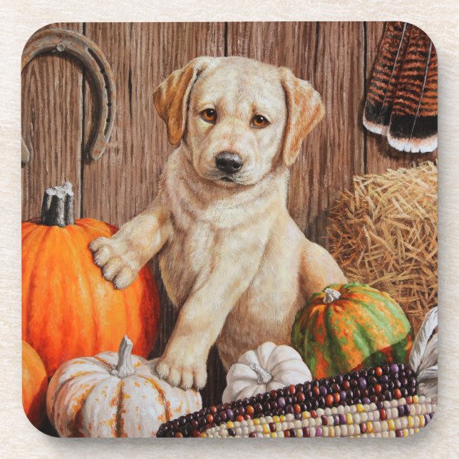 Posavasos Amarillo Labrador Recuperador Calabaza de Perro Pu (Frente)