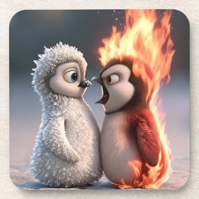 Posavasos Amber & Frosty Tiny Penguins Big Feelings Coaster (Frente)
