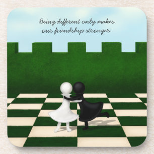 Posavasos Amistad Interracial Cute Pawns Abrazo Chessboard