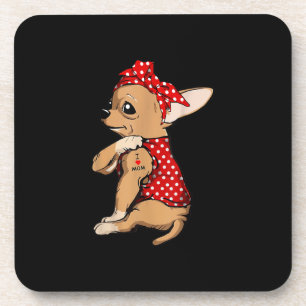 Posavasos Amo A Mamá Tattoo Gracioso Perro Chihuahua Usando
