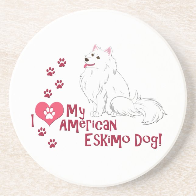 Posavasos ¡Amo a mi perro esquimal americano! (Frente)