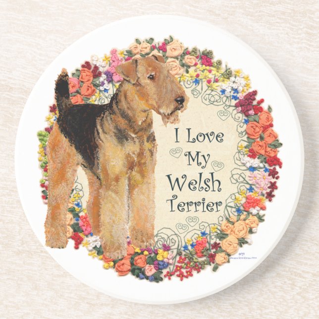 Posavasos Amo a mi Welsh Terrier (Frente)
