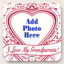 Posavasos ¡Amo A Mis Abuelos! Corazones rojos de foto