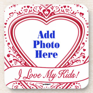 Posavasos ¡Amo A Mis Hijos! Corazones rojos de foto