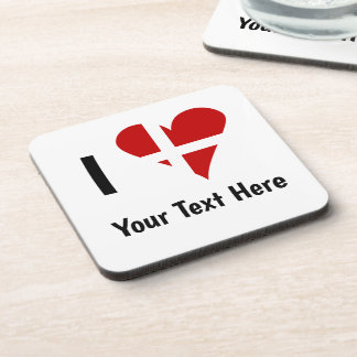 Posavasos Amo (Corazón Bandera Danesa) Texto Personalizado