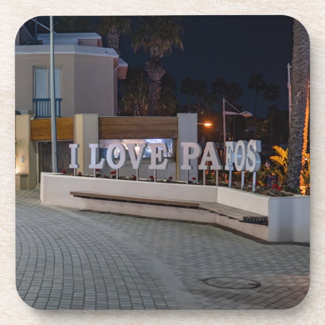Posavasos Amo el cartel de Pafos por la noche (Frente)