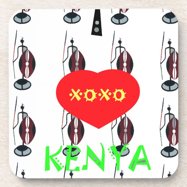 Posavasos Amo la impresión de arte de los masái de Kenia (Frente)