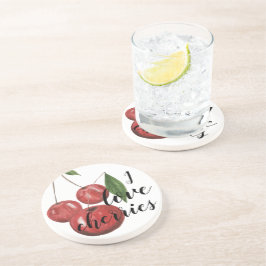 Posavasos Amo las cerezas acuarela pintadas a mano