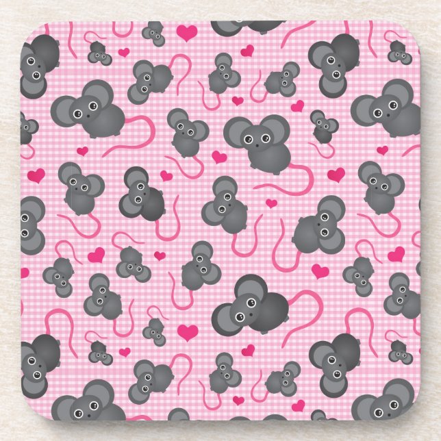 Posavasos Amo mi modelo del ratón en rosa (Frente)