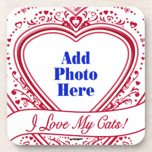 Posavasos ¡Amo Mis Gatos! Corazones rojos de foto