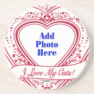 Posavasos ¡Amo Mis Gatos! Corazones rojos de foto