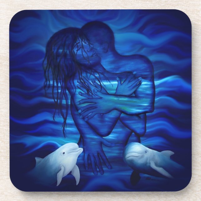 Posavasos Amor, acto de pasión - pareja con delfín (Frente)
