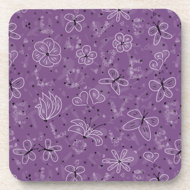 Posavasos AMOR de mariposa violeta malva - patrón sin fisura (Frente)