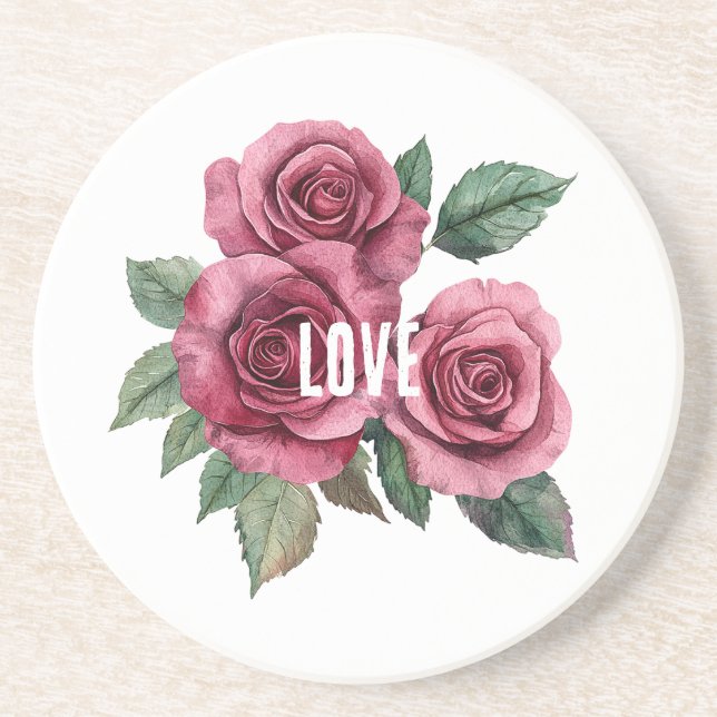 Posavasos Amor floral de rosas rojas blancas (Frente)