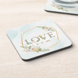 Posavasos Amor Floral Elegante Verde Dorado