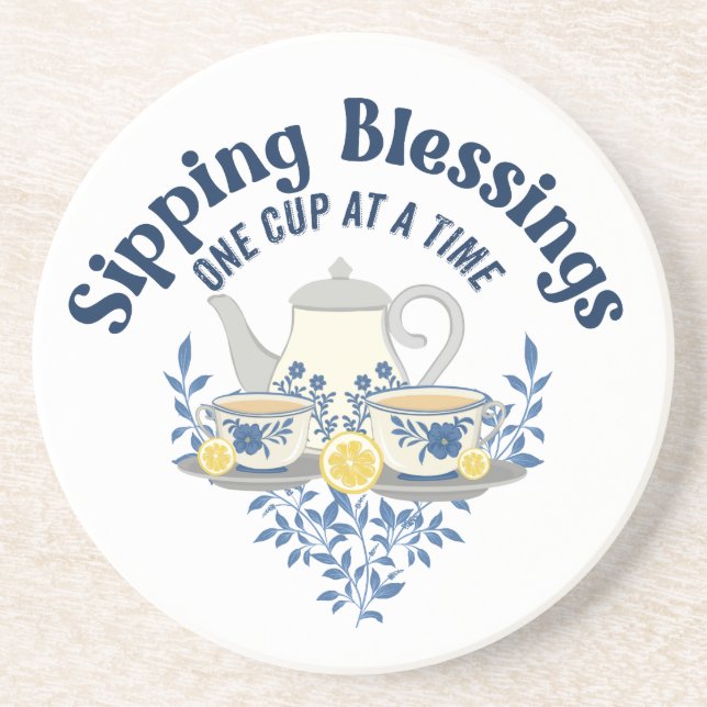 Posavasos Amortiguando bendiciones una taza a la vez (Frente)