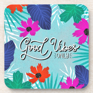Posavasos Amos con buenas vibraciones, flores y hojas