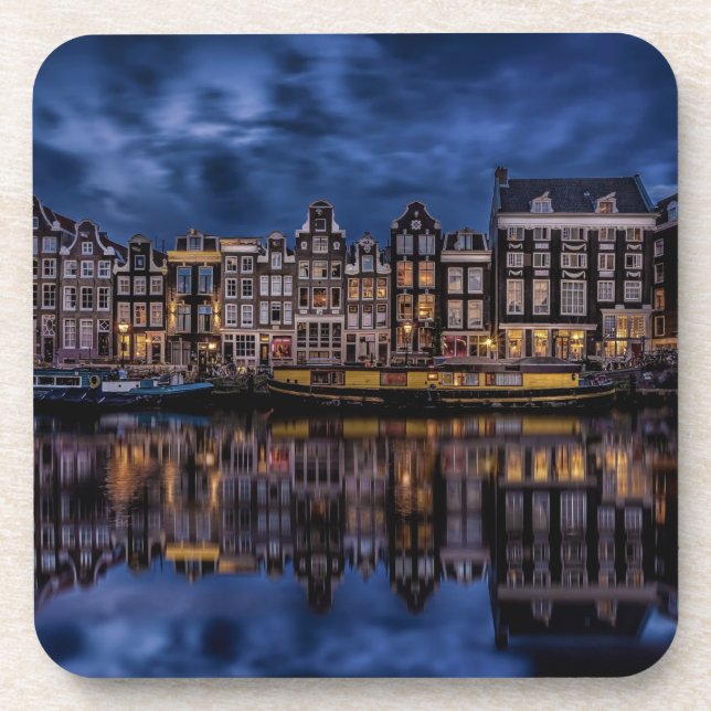 Posavasos Ámsterdam con canales en el atardecer (Frente)