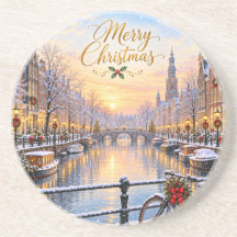 Amsterdam Navidad Invierno Canal Soporte Redondo