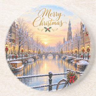 Posavasos Amsterdam Navidad Invierno Canal Soporte Redondo