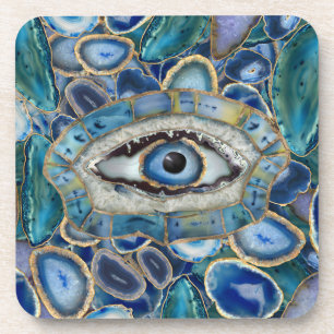 Posavasos Ámulos de ojos malvados, geodos azules y cristale
