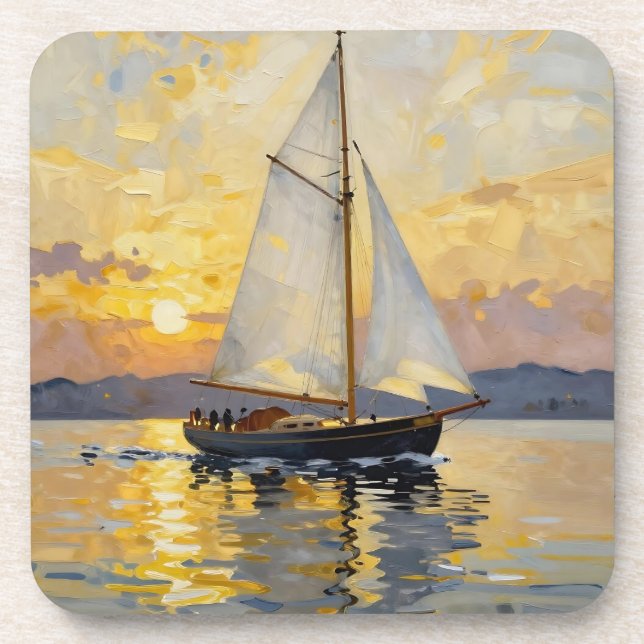 Posavasos An Impasto Illustration of a Sailboat at Sunset (Frente)