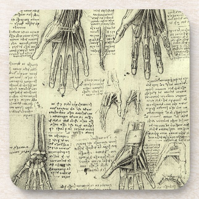 Posavasos Anatomía de la mano humana por Leonardo da Vinci (Frente)