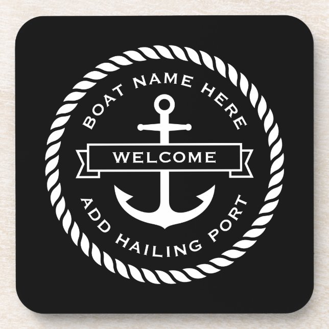 Posavasos Anchor and rope boat name hailing port welcome (Frente)
