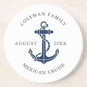 Posavasos Ancla azul marino de barco náutico personalizado 