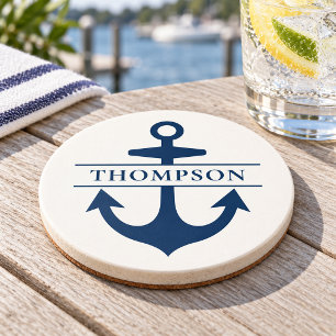 Posavasos Ancla Azul Náutico con Nombre Personalizado