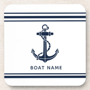 Posavasos Ancla de barco azul marino náutico nombre personal
