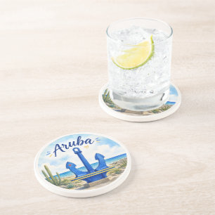 Posavasos Ancla de la bandera de Aruba recuerdo de viaje a l