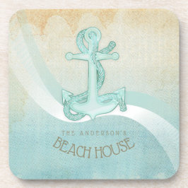 Posavasos Ancla náutica de Beach House y Rope Aqua ID623