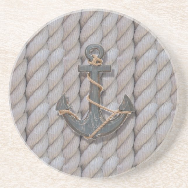Posavasos ancla náutica de la cuerda costera gris de la (Frente)