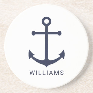 Posavasos Anclaje azul de la Marina Náutica y nombre persona