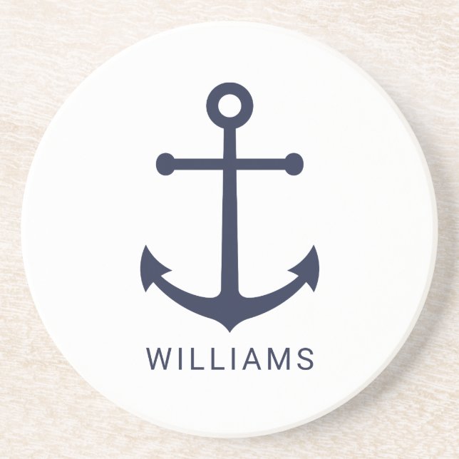 Posavasos Anclaje azul de la Marina Náutica y nombre persona (Frente)