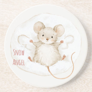 Posavasos Ángel de nieve de ratón Navidad de invierno