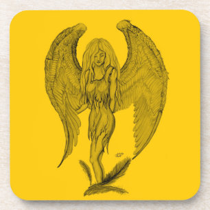 Posavasos Ángel Diseño negro y amarillo